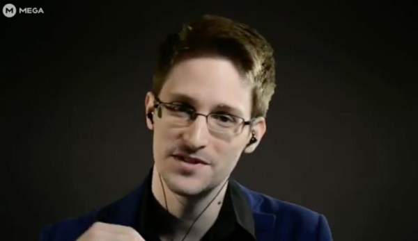 Former intelligence analysts and whistleblower, Edward Snowden - speaking live to those gathered at the Auckland Town Hall on Monday September 17, 2014.