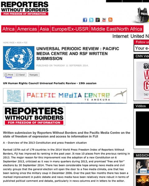 Universal Periodic Review : Pacific Media Centre and RSF written
