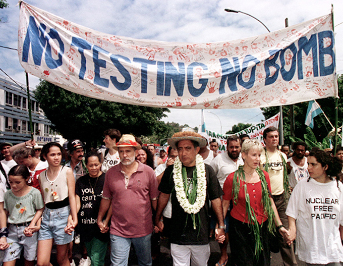 Oscar Temaru and a Tahiti antinuclear protest