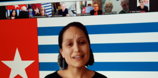 Dr Emalani Case speaking at the West Papuan virtual flag raising