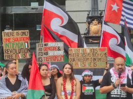 Pacific Islander protesters at one of the pro-Palestine "ceasefire now" demonstrations