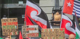 Pacific Islander protesters at one of the pro-Palestine "ceasefire now" demonstrations