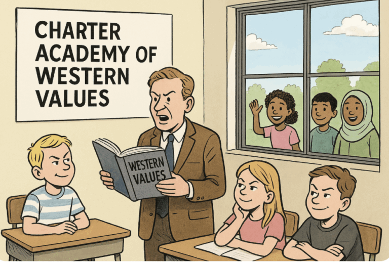 The new Western Values Uber Alles Charter school in Wellington must be developed into a satire for Netflix