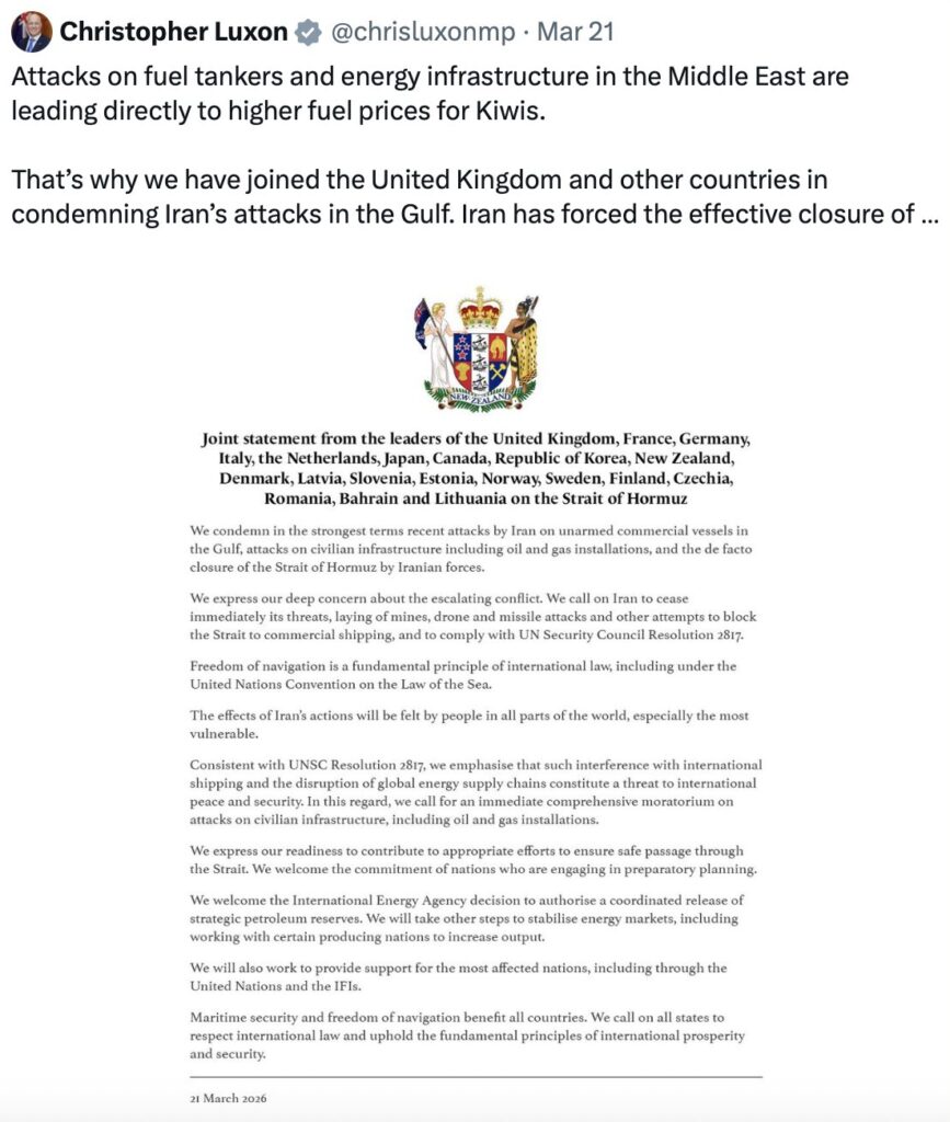 NZ fuel crisis Iran war Strait of Hormuz.