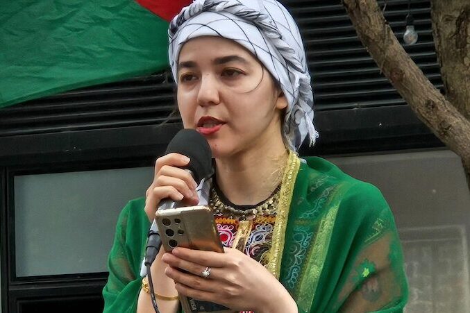 Bibi Amena speaking in Te Komititanga Square today