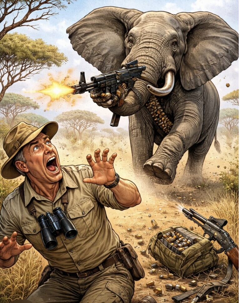 An American millionaire big game hunter being murdered by elephants is something we can all take hope in