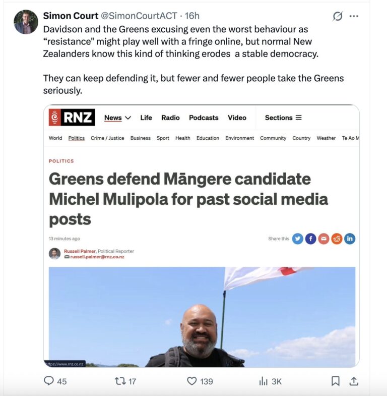 NZ Parliament’s biggest Zionist Apologist has audacity to attack Greens
