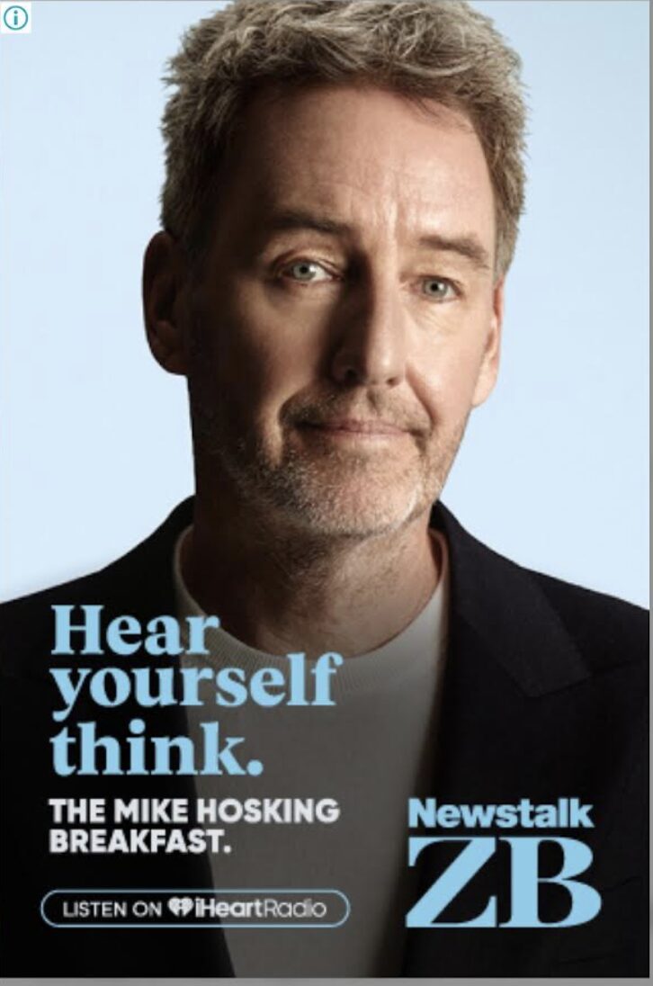 MEDIAWATCH: Mike Hosking’s face has been so white washed in new ZB advert he looks like a KKK scrotum  with botox
